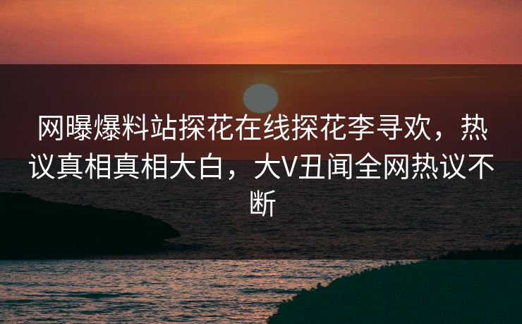 网曝爆料站探花在线探花李寻欢，热议真相真相大白，大V丑闻全网热议不断
