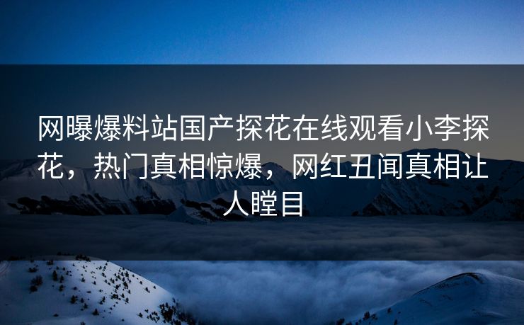 网曝爆料站国产探花在线观看小李探花，热门真相惊爆，网红丑闻真相让人瞠目