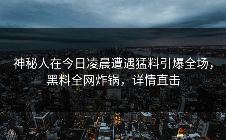 神秘人在今日凌晨遭遇猛料引爆全场，黑料全网炸锅，详情直击