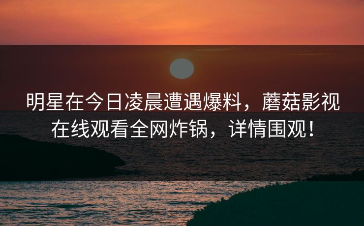 明星在今日凌晨遭遇爆料，蘑菇影视在线观看全网炸锅，详情围观！  第1张