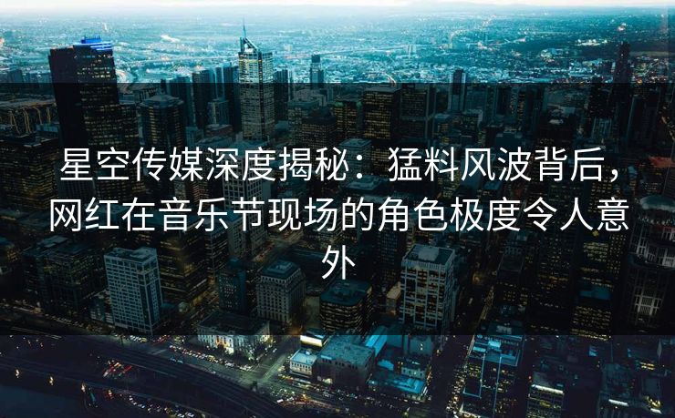 星空传媒深度揭秘：猛料风波背后，网红在音乐节现场的角色极度令人意外