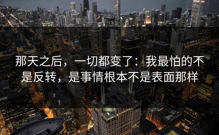 那天之后，一切都变了：我最怕的不是反转，是事情根本不是表面那样